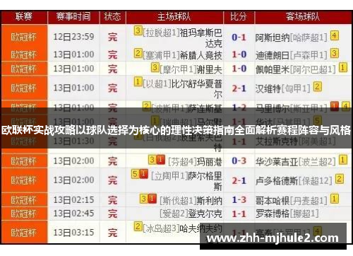 欧联杯实战攻略以球队选择为核心的理性决策指南全面解析赛程阵容与风格